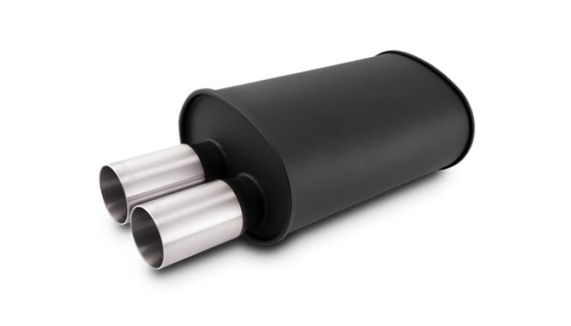Vibrant STREETPOWER Blk Oval Muffler (9.5x6.75x15", 2.5" Inlet ID) w/Dual Straight Tip