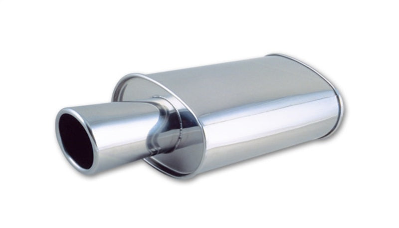 Vibrant StreetPower Oval Muffler with 4" Round Tip Angle Cut Rolled Edge - 2.5" Inlet I.D.
