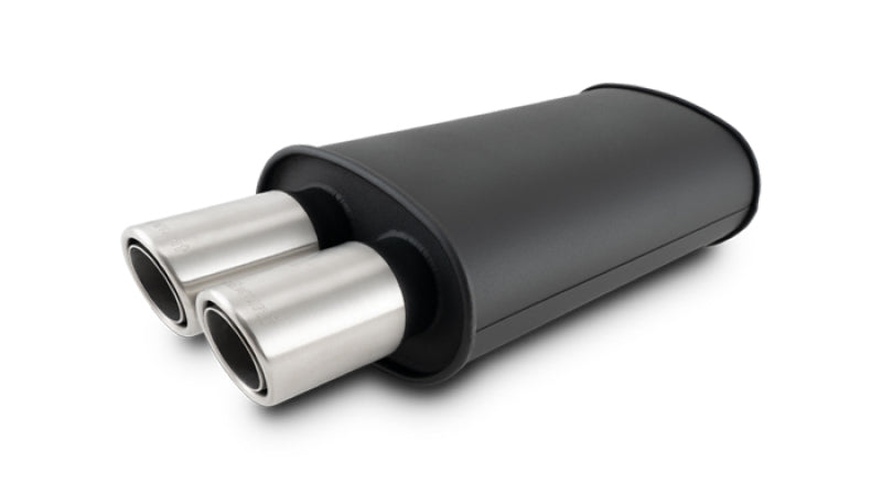 Vibrant Streetpower Flat Blk Muffler (9x5x15" Body, 2.5" Inlet ID) w/Dual Angle Tips