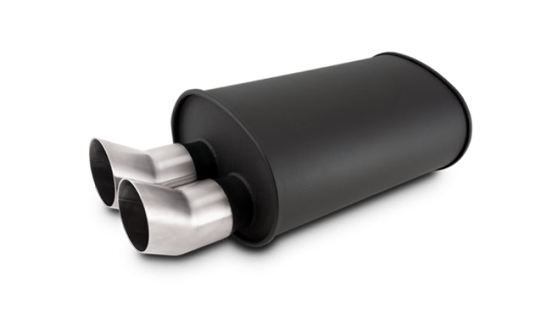 Vibrant Streetpower Flat Blk Muffler (9.5x6.75x15" Body, 3" Inlet ID) w/Dual DTM Tips