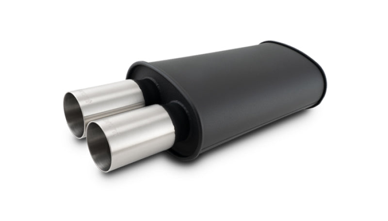 Vibrant StreetPower Flat Blk Muffler Dual 304SS Brushed Tips (3" Dual Inlet)